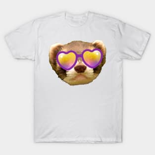 Cute Ferret in Heart-Shaped Sunglasses T-Shirt